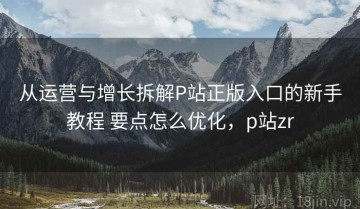 从运营与增长拆解P站正版入口的新手教程 要点怎么优化，p站zr